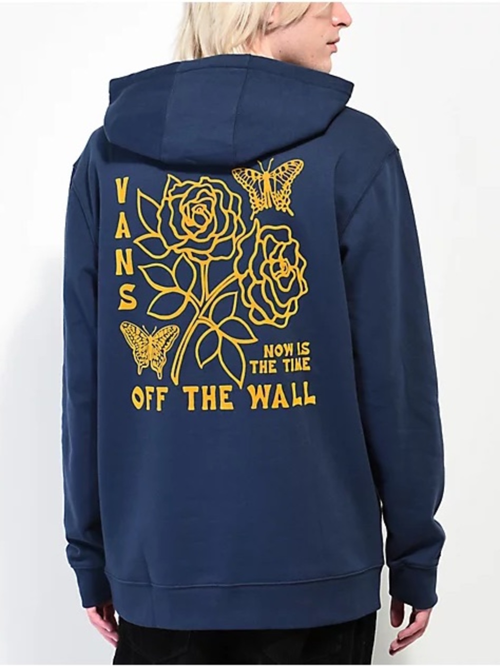 Vans Roses and Butterflies Navy Hoodie with Yellow 'Off The Wall'